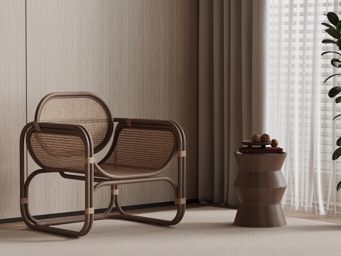 中古风休闲椅 藤编椅su模型