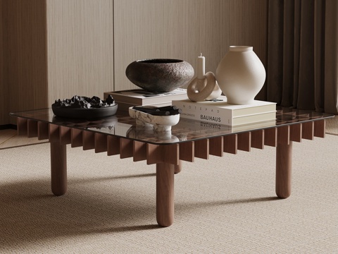 中古风茶几 玻璃茶几su模型