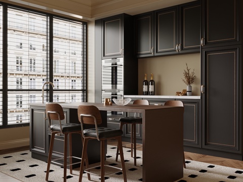  法式餐厅 餐桌椅 岛台3d模型 