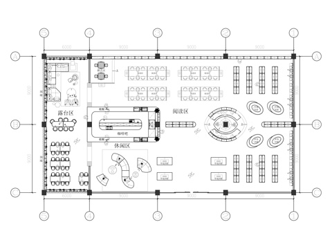 书吧书咖平面布置图cad施工图