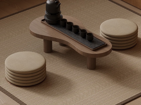 新中式茶桌椅 小茶台su模型