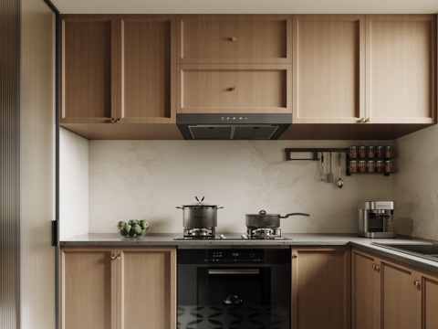 法式复古厨房 橱柜 木柜门su模型