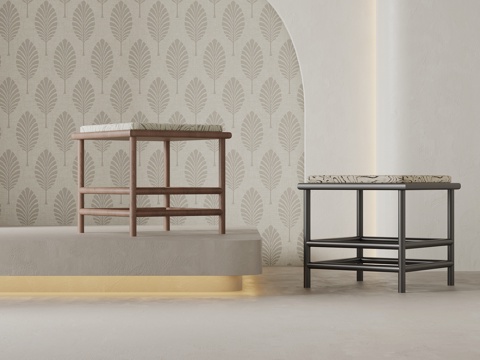 现代中古风沙发凳 方凳 矮凳su模型