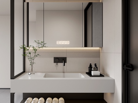 现代卫生间干区  洗漱间  浴室柜  洗手台 卫生间隔断su模型