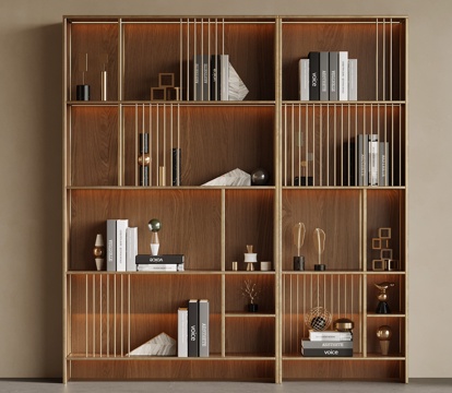 新中式柜子 书柜 书架 装饰柜 置物柜su模型