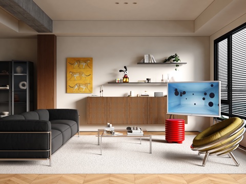 复古风客厅 中古风客厅 横厅 包豪斯客厅3d模型