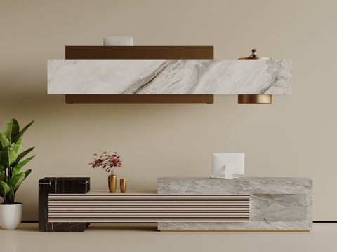 现代简约吧台 接待台 服务台 前台su模型