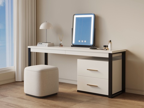 现代奶油风梳妆台su模型