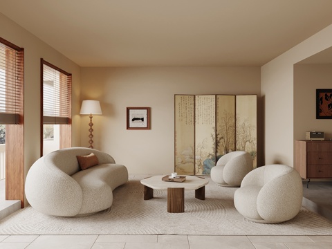 中古风客厅 沙发茶几组合su模型