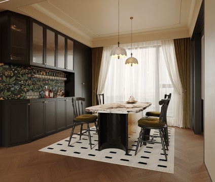  法式餐厅 酒柜 餐桌椅3d模型 