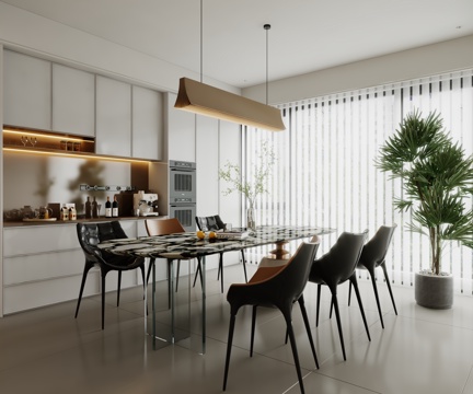  现代餐厅 餐桌椅 餐边柜3d模型 