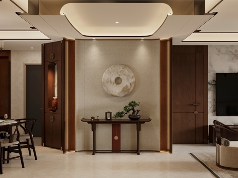  新中式客餐厅 新中式玄关 新中式背景墙3d模型 