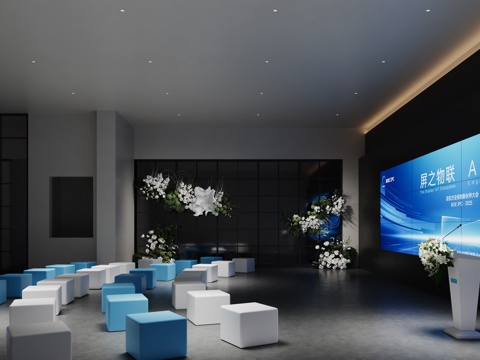 现代发布会 会议演讲区 活动室 路演大厅 展厅su模型