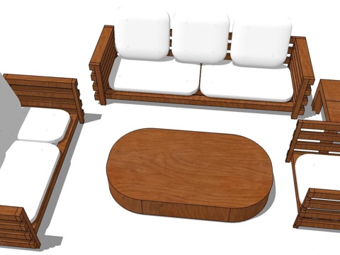 实木沙发 组合沙发 沙发 多人沙发su模型