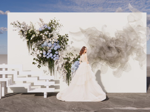 云纱网造型小众婚礼花艺美陈su模型