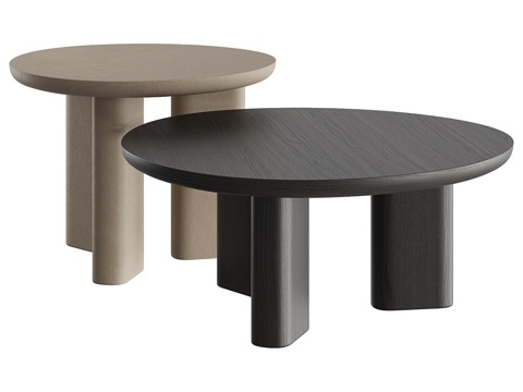  现代意式实木圆茶几3d模型 