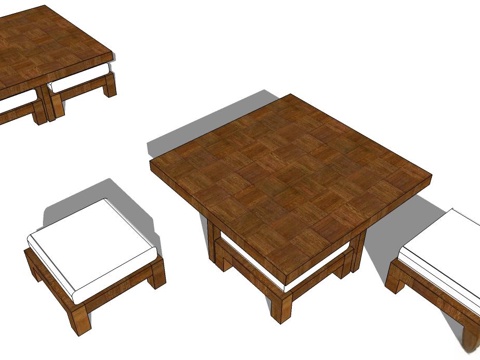 实木桌椅 桌椅 休闲桌椅 矮凳 茶几 家用桌椅su模型