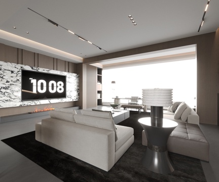 意式轻奢家居客厅 样板间客厅 轻奢客厅 大户型客餐厅 黑白灰su模型