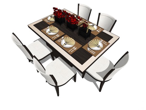 实木桌椅 桌椅 休闲桌椅 餐桌椅 深色桌椅 家用桌椅su模型