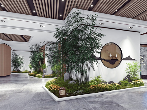 新中式中餐厅 室内景观 餐饮大厅su模型