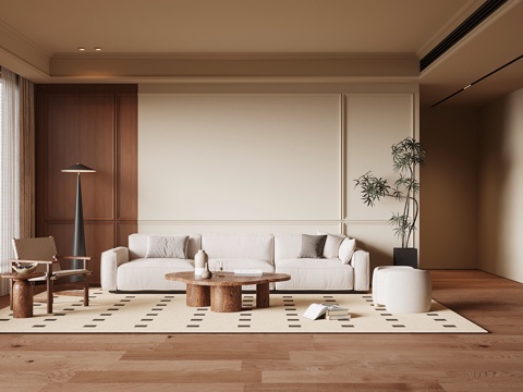 中古风客厅 沙发茶几组合su模型