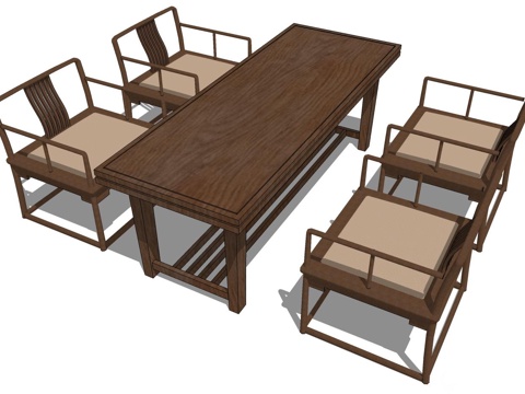 实木桌椅 桌椅 休闲桌椅 餐桌椅 新中式桌椅 家用桌椅su模型