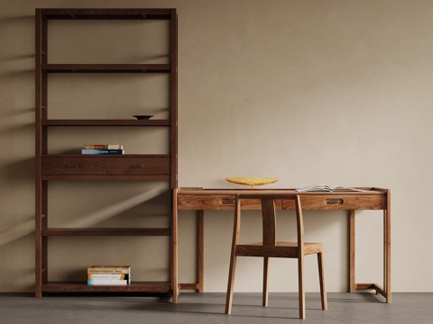 新中式书柜 书架su模型