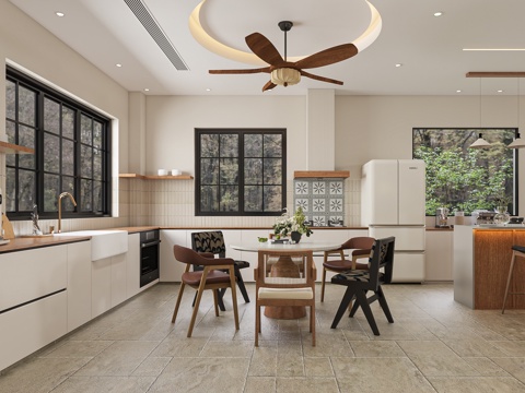  中古风侘寂简约客餐厅3d模型 