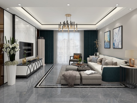  现代客餐厅 现代客厅3d模型 