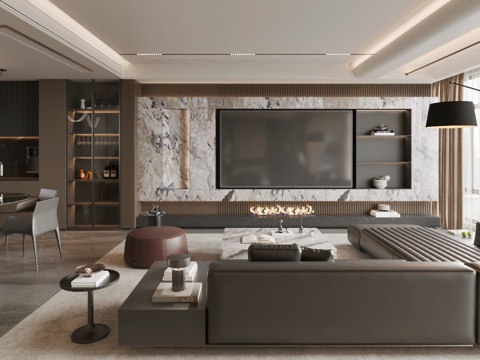  现代意式客餐厅 轻奢意式客餐厅 高级灰客餐厅 海派风客餐厅3d模型 