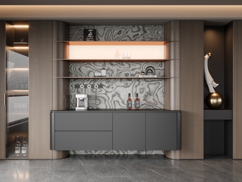 现代意式酒柜 餐边柜su模型