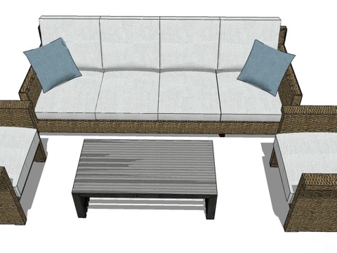多人沙发 现代沙发 沙发 茶几 组合沙发su模型