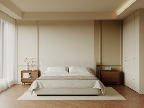 现代卧室 中古风卧室 衣柜su模型