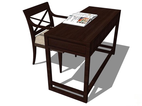 实木桌椅 桌椅 休闲桌椅 书桌椅 深色桌椅 家用桌椅su模型