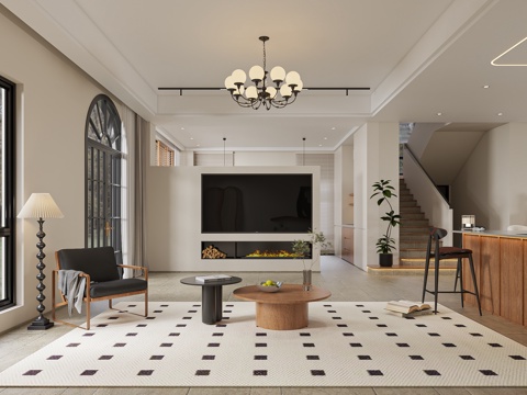  复古中古风客餐厅3d模型 