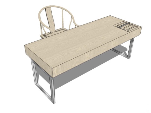 书桌 实木桌椅 实木书桌椅 书桌椅 现代书桌椅su模型