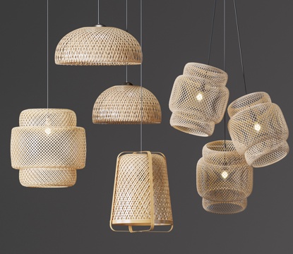  侘寂自然风藤编吊灯3d模型 