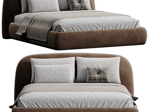 现代双人床 主卧床 地台床su模型