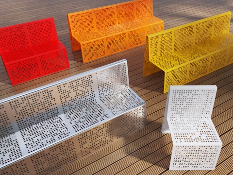 现代不锈钢座椅 景观座椅 孔板座椅 渐变孔座凳 广场座凳 公su模型