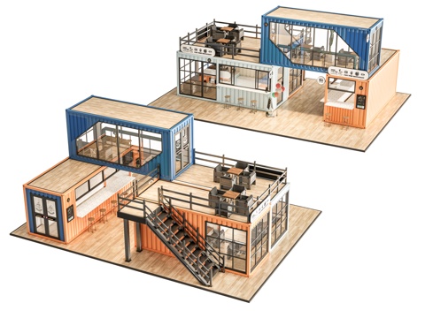 集装箱咖啡厅 商业外摆 集装箱拼接空间 快餐店奶茶店 商业空su模型