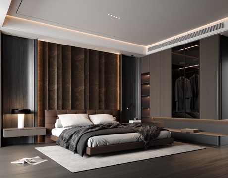  现代意式卧室 无主灯主卧3d模型 