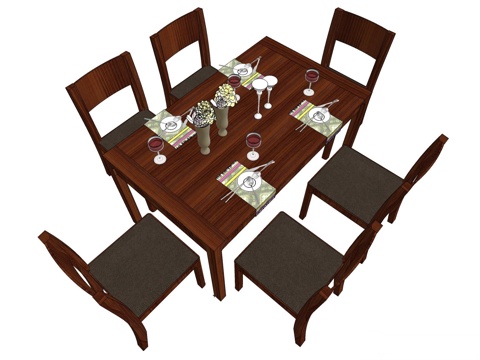 实木桌椅 桌椅 休闲桌椅 餐桌椅 新中式桌椅 家用桌椅su模型