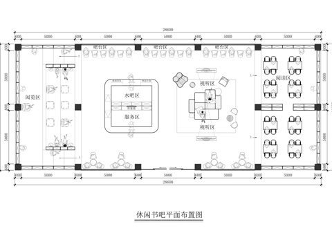 休闲书吧平面布置图cad施工图