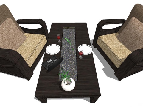 实木桌椅 桌椅 休闲桌椅 茶几 深色桌椅 家用桌椅su模型