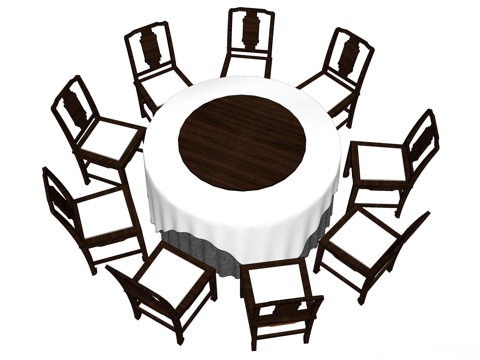 实木桌椅 桌椅 休闲桌椅 圆餐桌椅 新中式桌椅 家用桌椅su模型