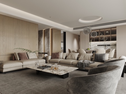  现代客厅餐厅3d模型 