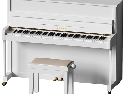  雅马哈 B2 PE 白色 - 带凳子钢琴3d模型 