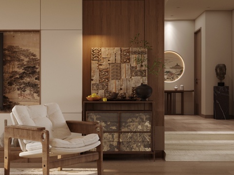 新中式禅意斗柜 新中式玄关柜 端景玄关柜 新中式装饰柜 边柜su模型