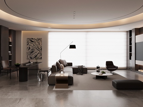  现代意式客厅 轻奢意式客厅 高级灰客厅 海派风客厅 沙发茶几3d模型 