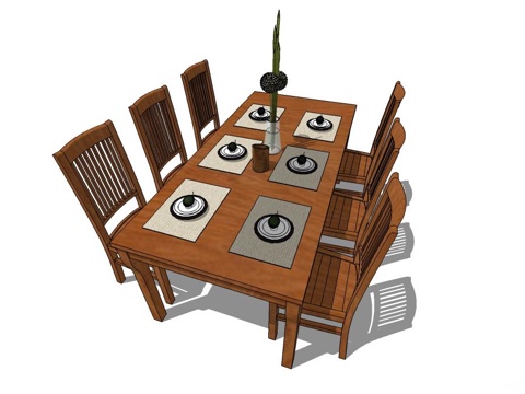 实木桌椅 桌椅 休闲桌椅 餐桌椅 新中式桌椅 家用桌椅su模型